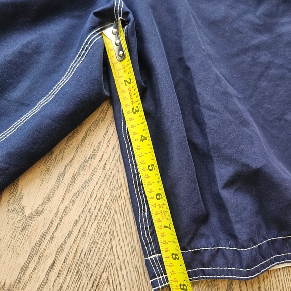 RS Surf Cargo Board Shorts Mens Large Blue 90s Style Swim Trunks Striped Side - Picture 4 of 12